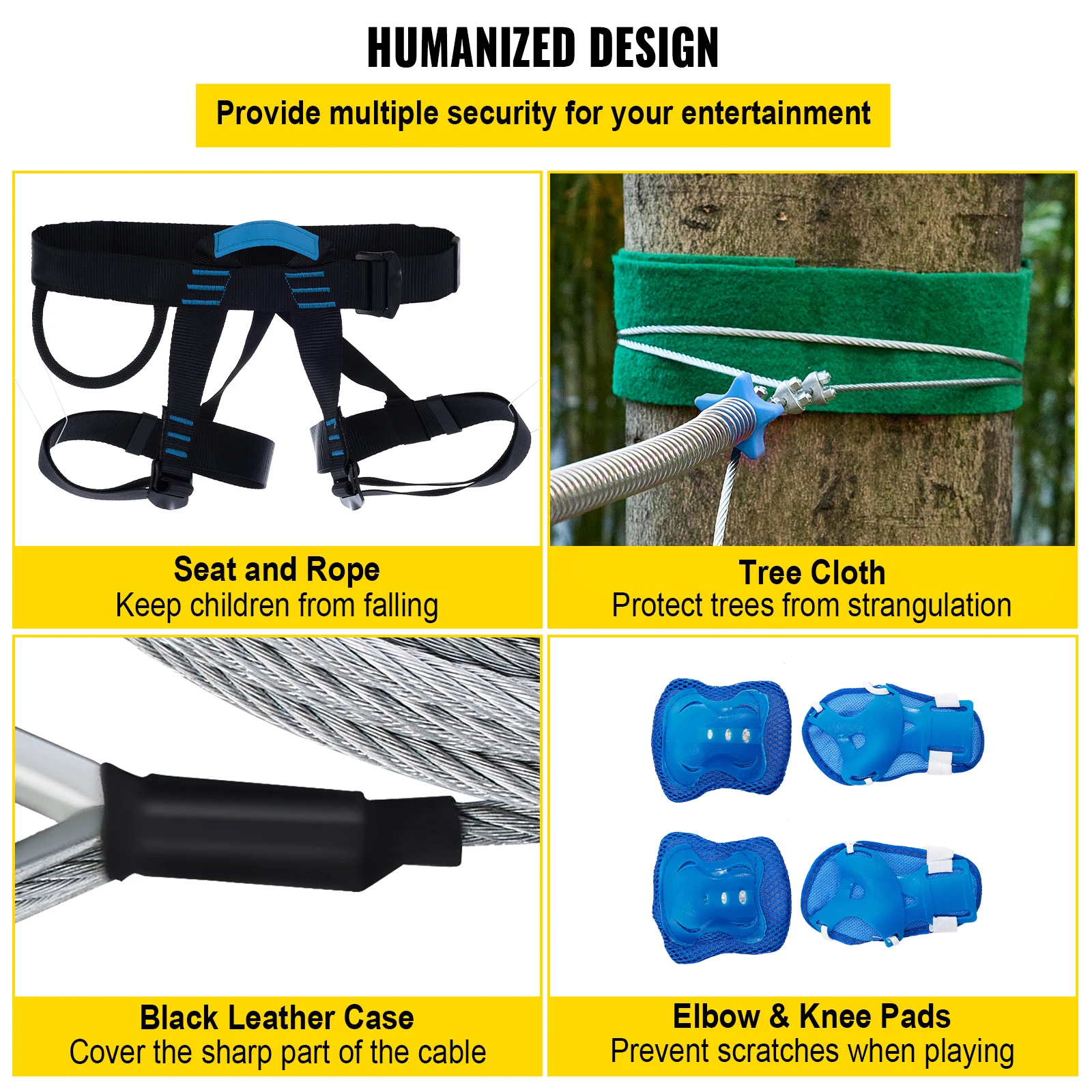 VEVOR Khóa Kéo Dòng Bộ Dụng Cụ Dùng Cho Sân Sau 80FT Đường Zip Dành Cho Trẻ Em Và Người Lớn Kèm Ghế Ngồi Xích Đu Đường Zip Phanh Và thép Không Gỉ Xe Đẩy
