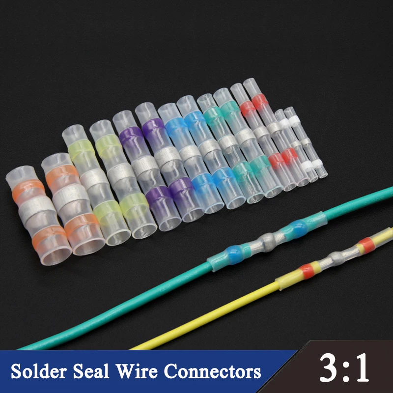 10~1000pcs Solder Seal Wire Connectors 3:1 Shrinkage Rate Heat Shrink Insulated Waterproof Electrical Wire Terminals Butt Splice