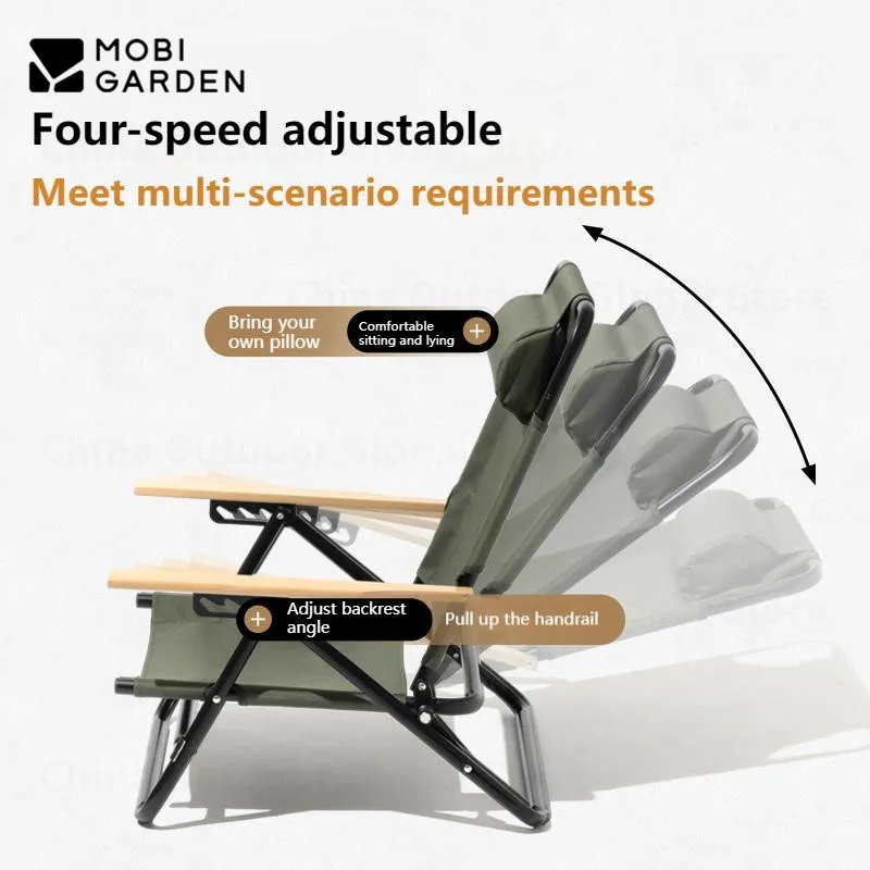 MOBI silla baja ajustable para jardín, sillón portátil de aleación de aluminio con almohada, individual, para Picnic al aire libre y oficina