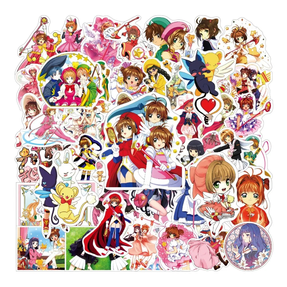 50 tarjetas Captor Sakura ‌ Pegatinas de grafiti, calcomanías para maleta, ordenador portátil, taza de agua, decoración de guitarra, juguete clásico DIY para niños