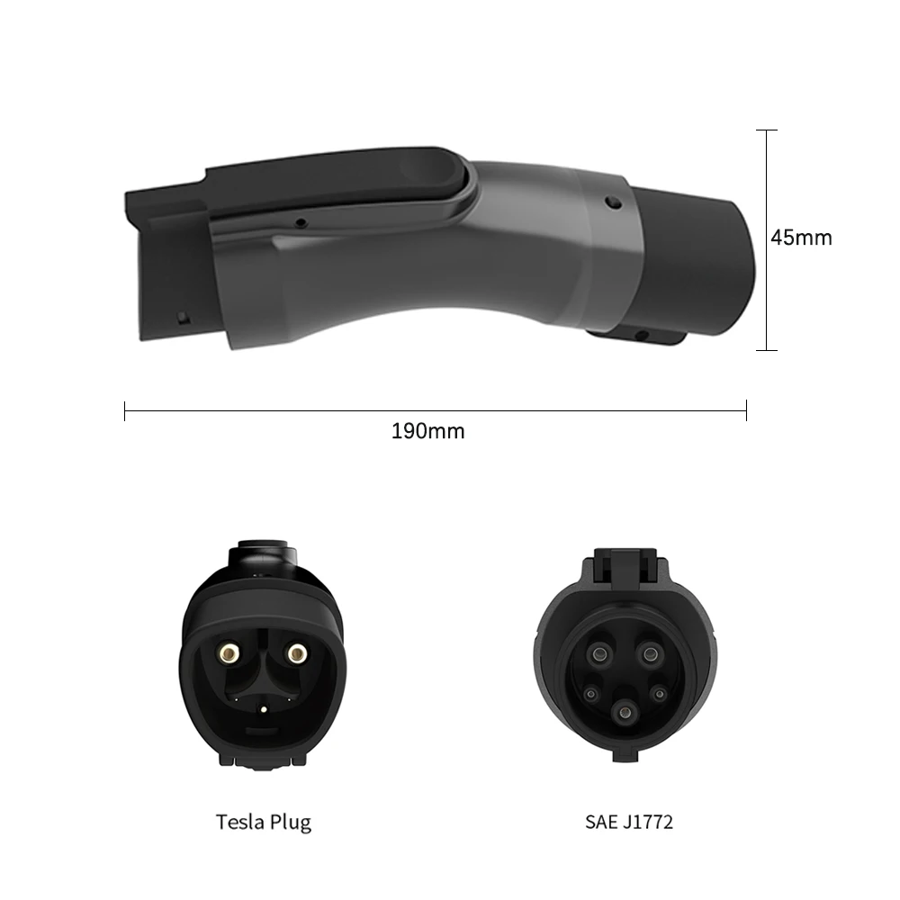 EVMBO Tesla to J1772 Adapter Max 60A 250V AC Tesla to Type1 Adapter Type 1 SAE J1772  with Anti-Drop Lock Connector