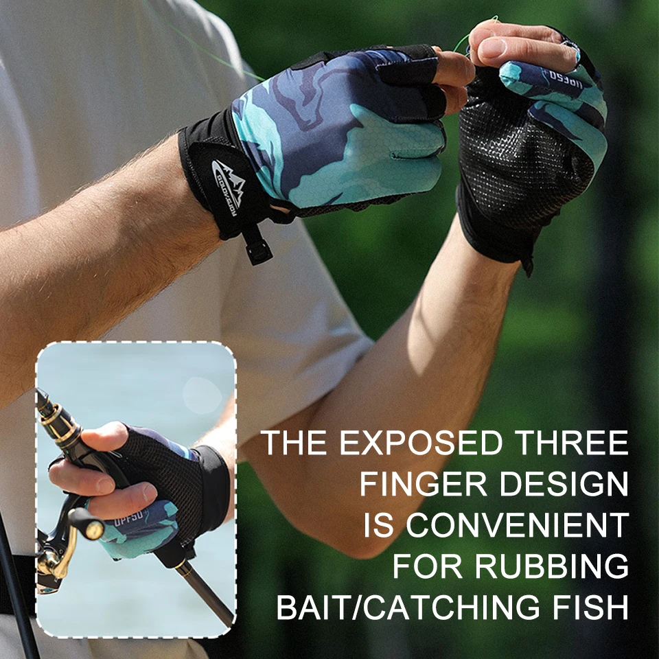 WALK FISH 1Pair Three-Fingers Fishing Gloves UPF50+ Sun UV Protection Anti-slip Ultrathin Outdoor Ice Silk Fishing Sports Gloves