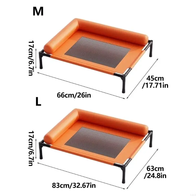 Elevated Dog Bed with Two Bolsters, Clear Front-and-Side Entry and Open-Mesh Center for Routine Rest Indoor Outdoor Use Y5GB