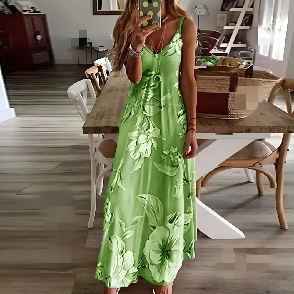 Vestido de noche de flores con cuello en V para verano, maxivestido de playa, elegante, de lujo, informal