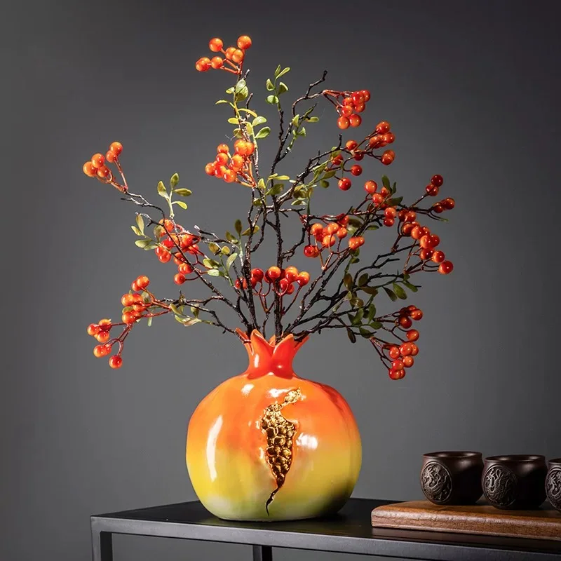 Creativity Chinese Style Vase Simulation Pomegranate Retro Flower Arrangement Modern Home Decoration Ornament Vases