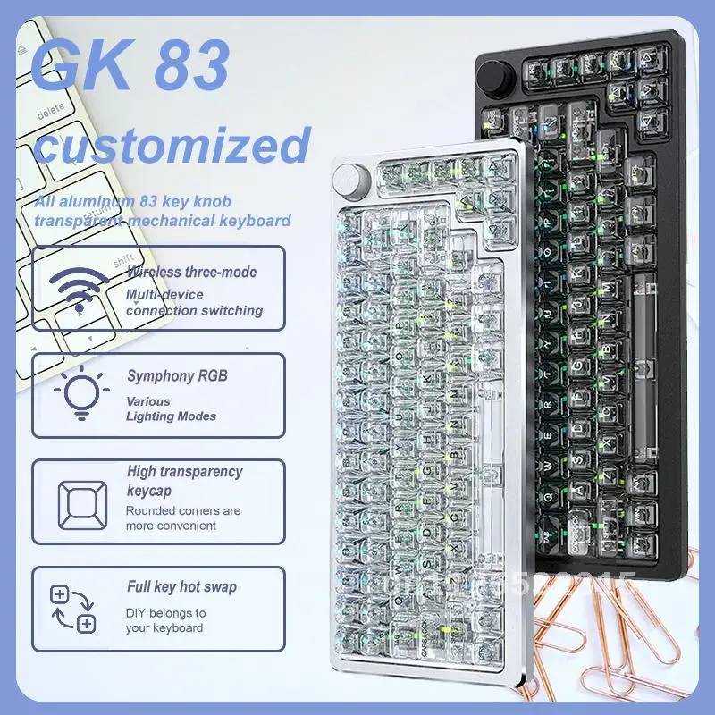 Transparent Mechanical Keyboard With Cool RGB Lighting Three Modes And Jaoyue Switches Perfect For Gaming Also Available In A Wi
