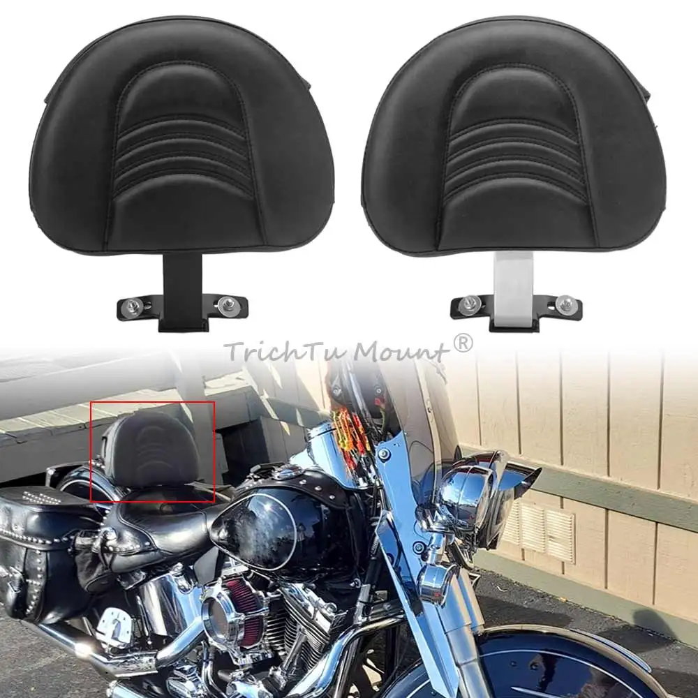 For Harley Heritage Softail Classic FLSTC/ FatBoy 2007-2017 Quick Release Driver Rider Backrest with Pocket PU Leather Back Rest