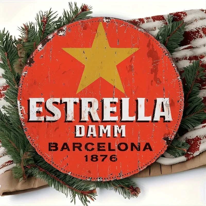 Letrero Redondo Retro de Aluminio con Diseño de Cerveza Estrella - Perfecto para Bares, Pubs, Cuartos de Hombre y Decoración del Hogar