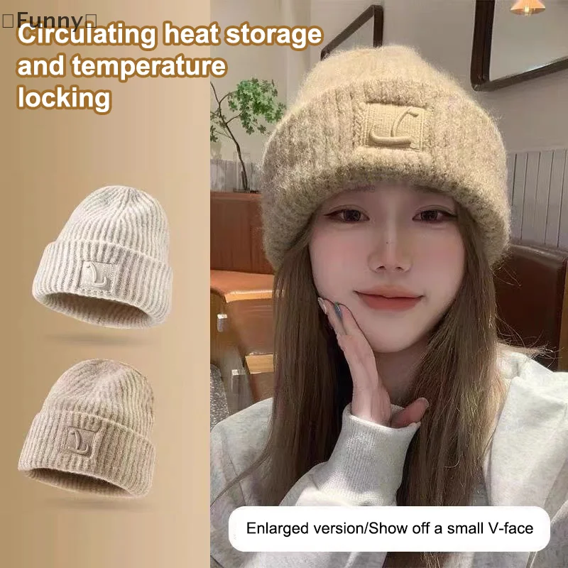 قبعة خشنة متماسكة حرف L بلون Skullcaps للنساء شتاء دافئ غطاء للأذنين قبعة الفتيات ركوب التزلج بونيه #6