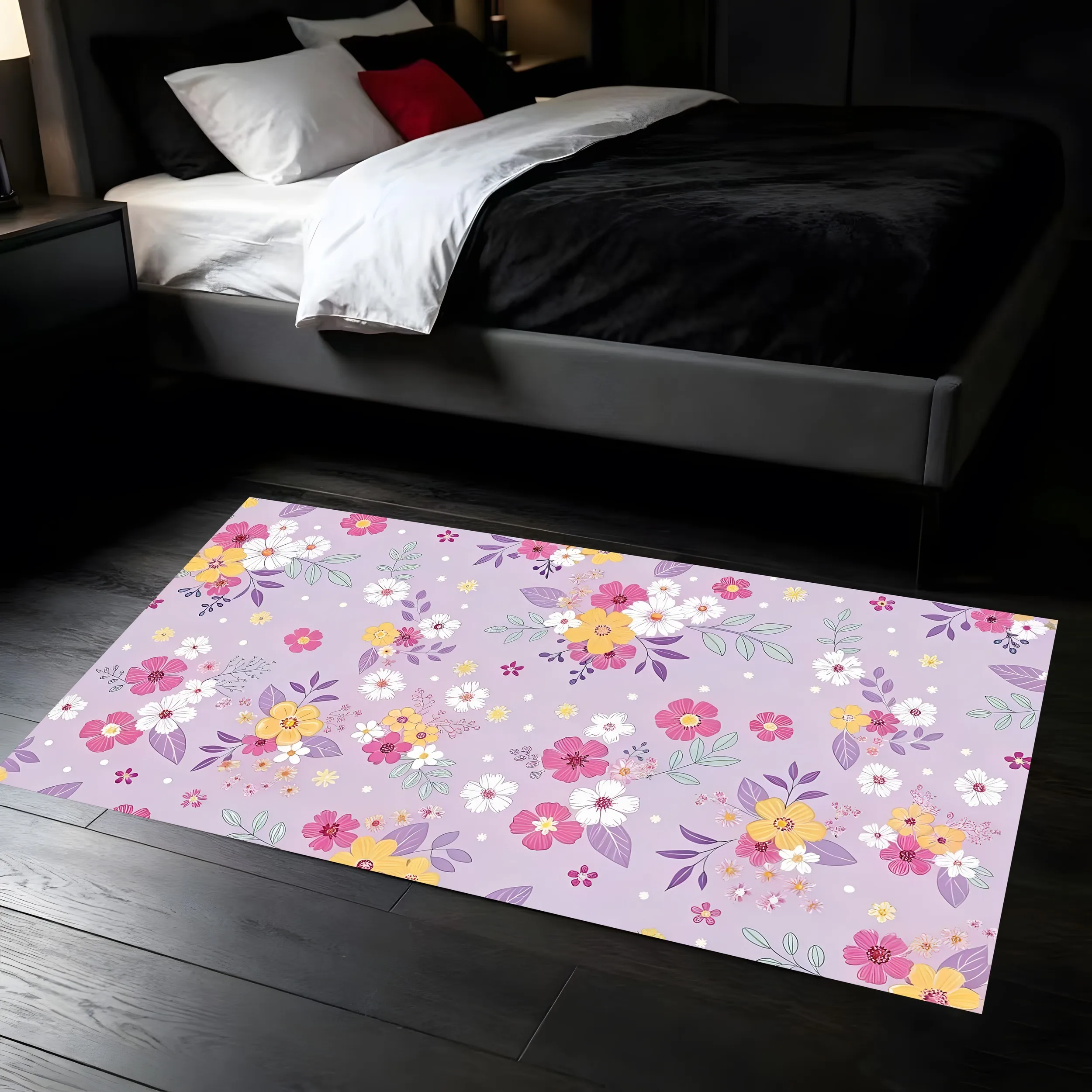 2D Large Carpet Light Purple Background Colorful Small Floral Print Sweet Pastoral Style Soft Pleasing Eye Overflowing Romantic