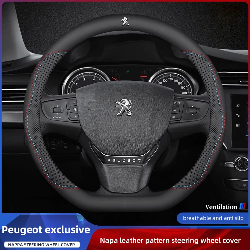 1Pcs Car Leather Steering Wheel Cover Anti-slip Accessories For Peugeot 206 307 308 207 208 407 408 508 2008 107 106 108 205 301