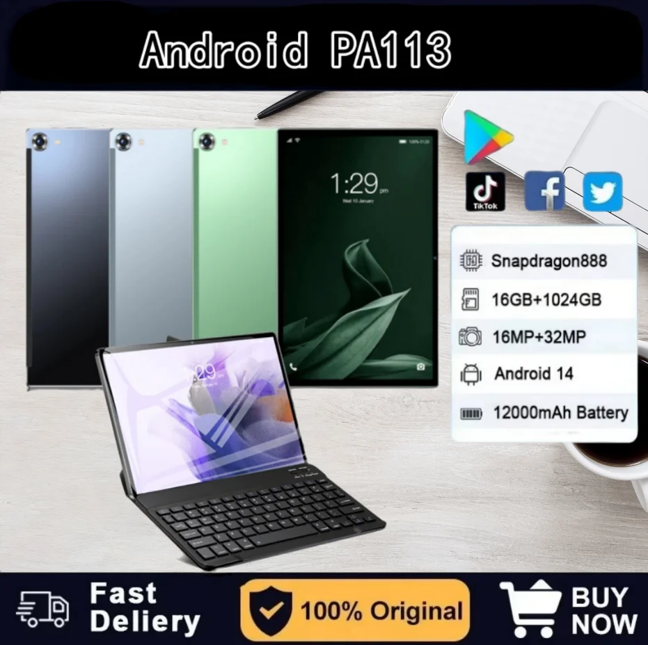 

Global Edition PA13 10.1-inch 8GB RAM 256GB ROM Tablet MTK6797 CPU 24/48MP 2560*1600 Bluetooth 5.0 5G GPS WIFI Android 12 Tablet