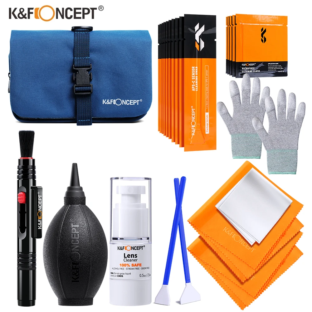 K&F Concept 23 in 1 Camera Cleaning suit Kit for SLR Cameras Full Frame DSLR Camera Lens With Blue Waterproof Bag