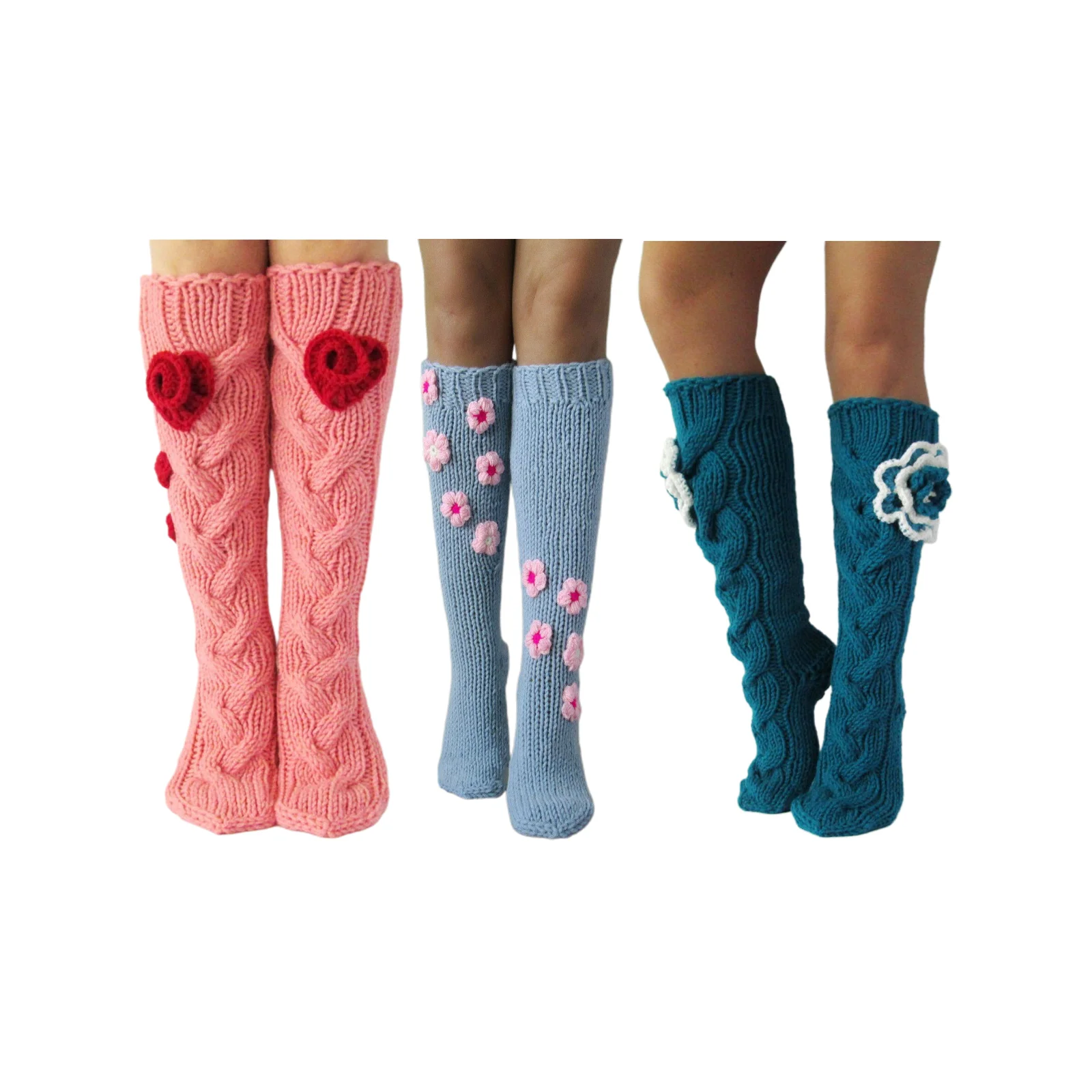 

Носки с цветочным узором, трехцветная комбинация (розовый + синий + зеленый)