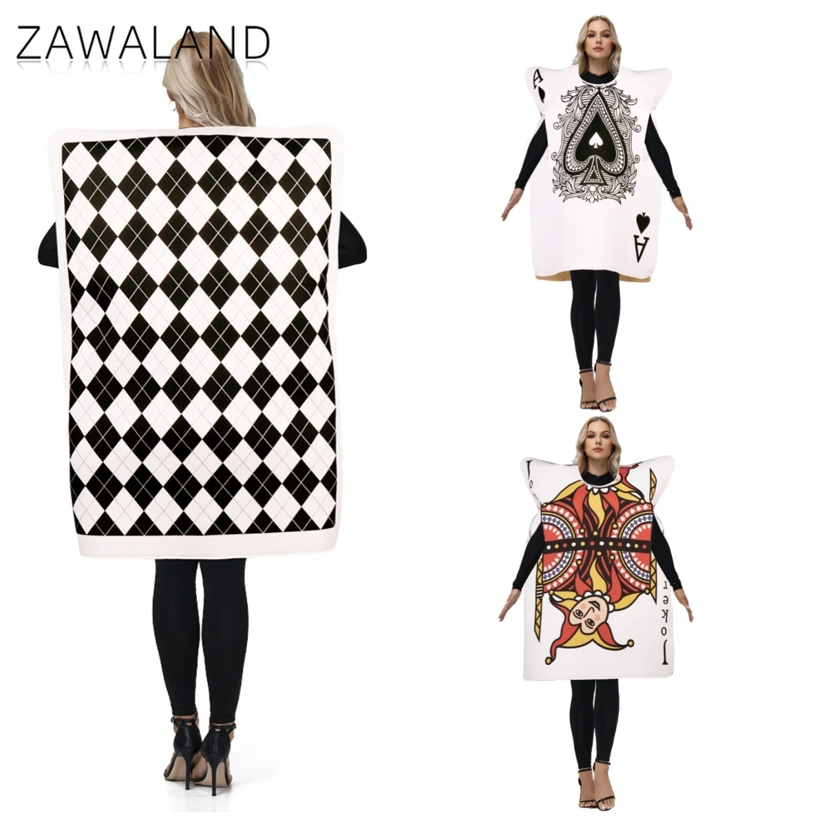 

Joker Playing Card Cosplay Costume Spades Pattern Funny Outfits Woman Man Festival Party Wear Carnival Stage Performance Clothes