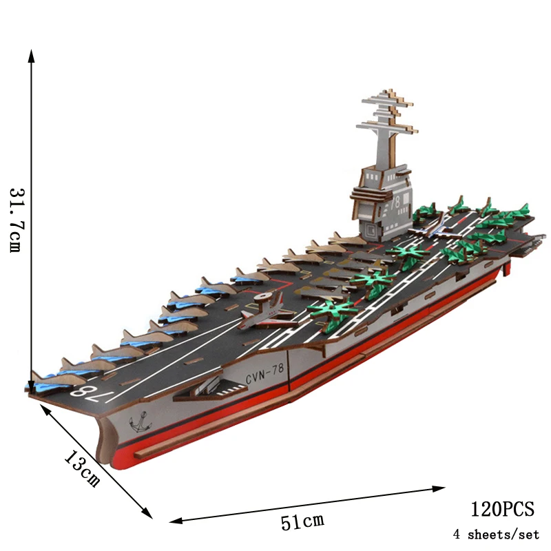 CVN78 Destroyer 3D Wooden Ship Puzzle Military Model Wood Boat DIY Educational Toys For Children Kids Home Room Decoration