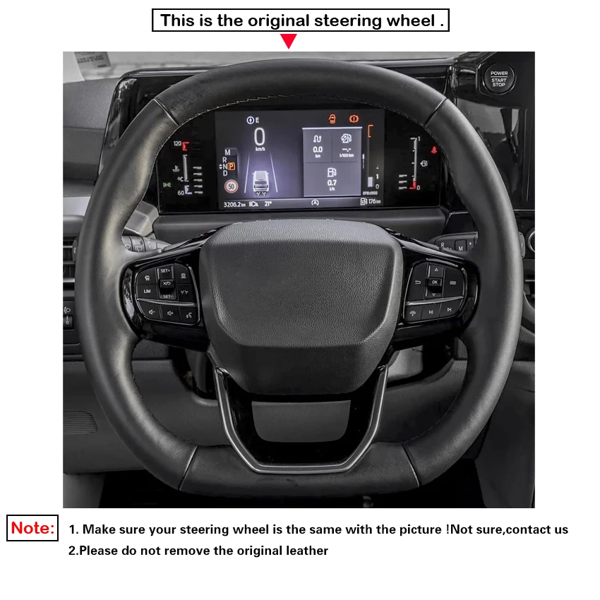 Black Faux Leather Car Steering Wheel Cover for Ford Tourneo Transit Custom Mk2 2022-2025