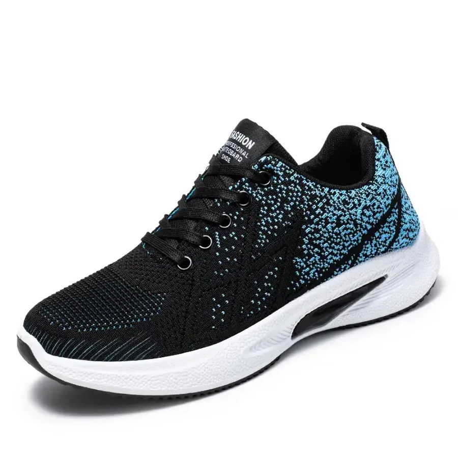 

Men'S 2025 New Arrival Breathable Knit Running Shoes - Soft Sole Cushioned Comfort Mid-Top Support Teal Colorway Lace-Up Closur
