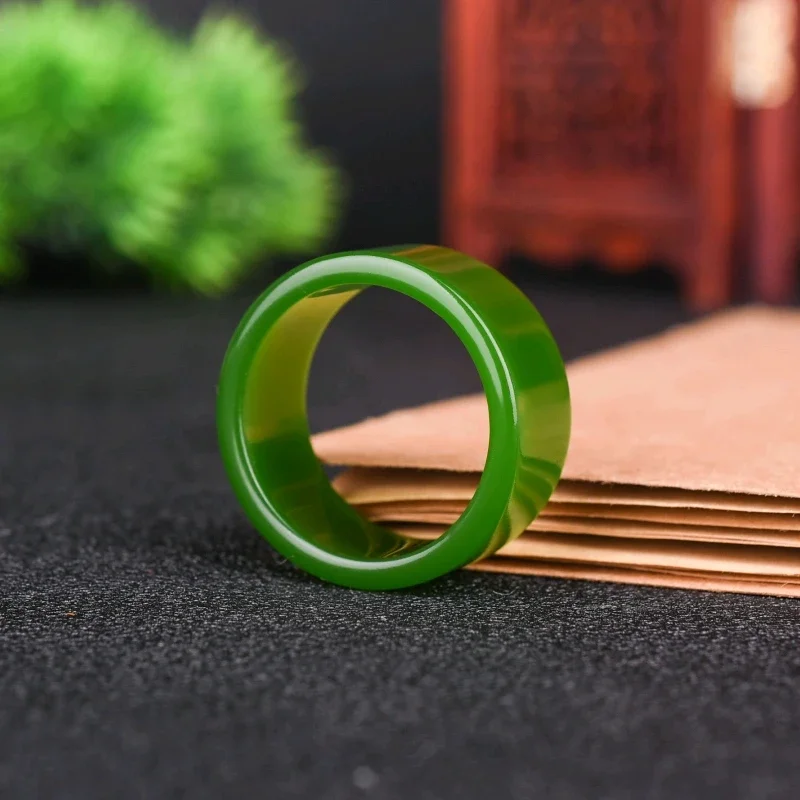 Anillo de Jade de Hetian verde Natural para hombre y mujer, China amuleto de jadeíta, joyería de dijes tallada a mano, artesanías, regalos, 7-10 tamaños