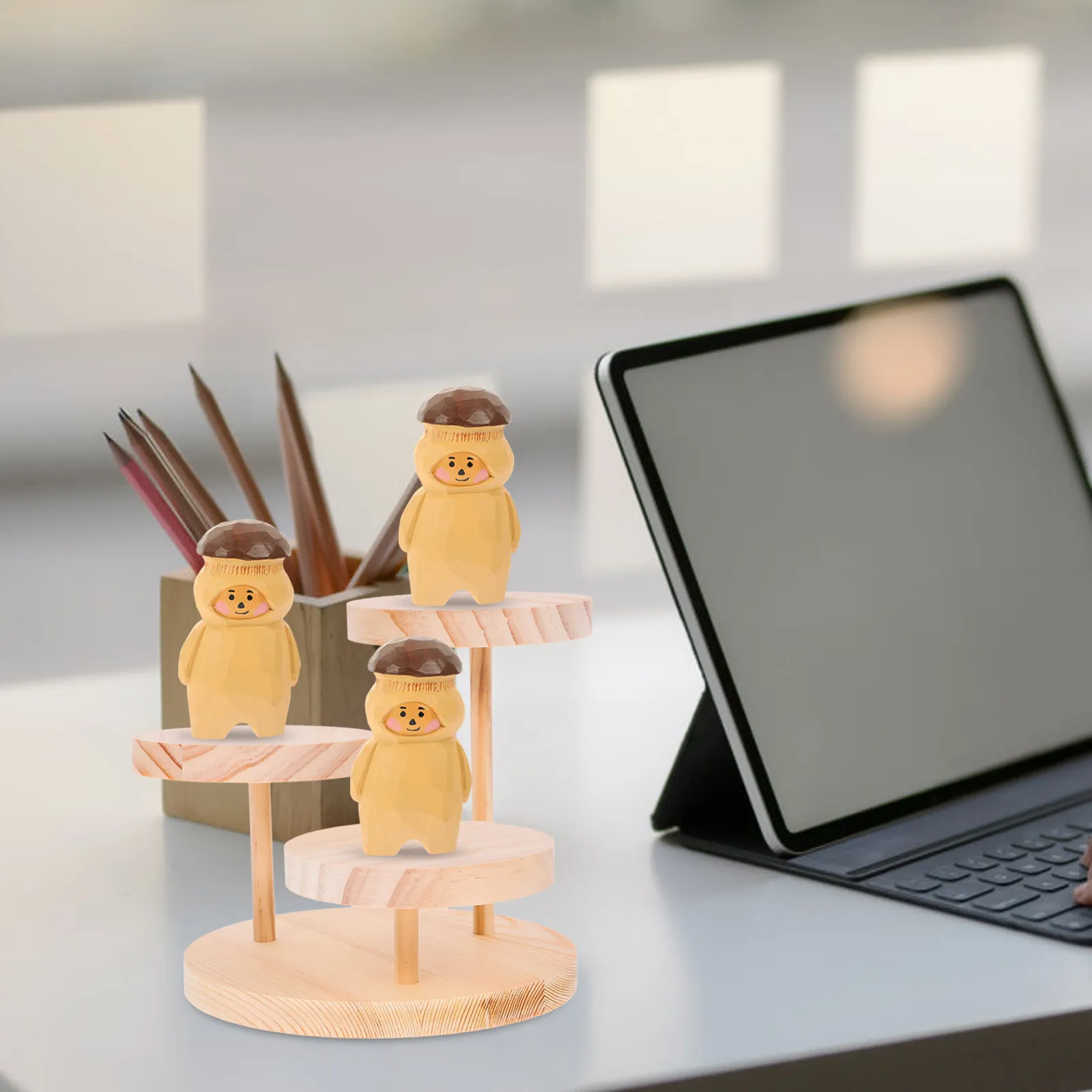 

Деревянная 3-ярусная подставка для украшений: прочная деревянная витрина в деревенском стиле для ожерелий, серег, браслетов, настольная полка для розничной торговли