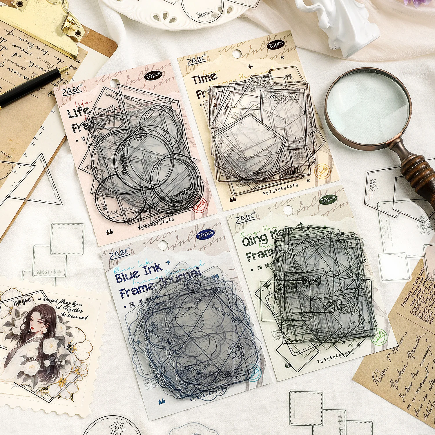 Memory Frame Note Series Vintage Geometry Border Landscape PET Sticker Creative DIY Journal Material Collage Stationery