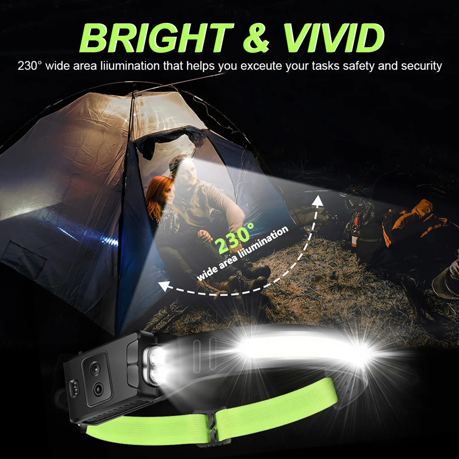 USB Rechargeable Headlamp with Sensor LED Headlamp Head Torch With Built-in Battery Head Flashlight For Camping Fishing Lantern