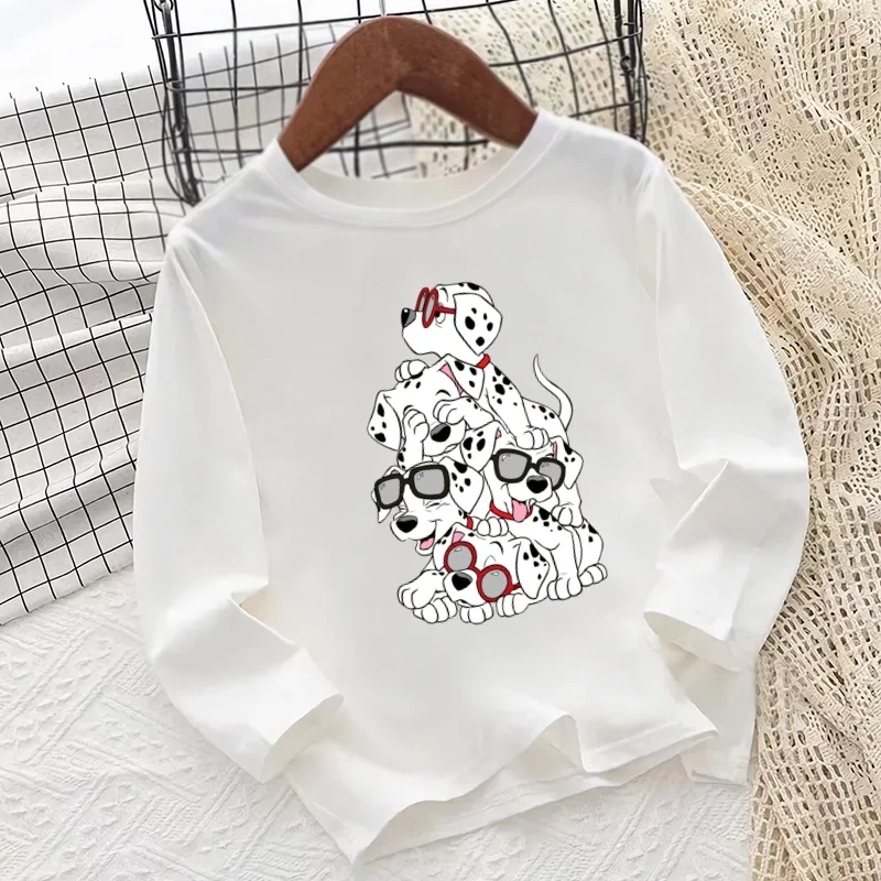 Cartoon 101 Dalmatians Little Spotted Dogs Print Funny Kids T shirt Long Sleeve Autumn Baby Boys Girls Clothes Children T-Shirt