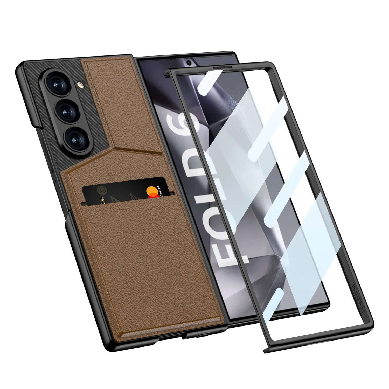 

Роскошный кожаный чехол для Samsung Galaxy Z Fold 6, стеклянный защитный чехол на передний экран для Galaxy Z Fold6, чехол