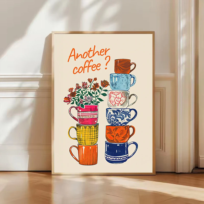 Funny Coffee Cups Floral Wall Art Prints Poster Modern Trendy Another Coffee Canvas Painting for Home Kitchen Decor Cuadros