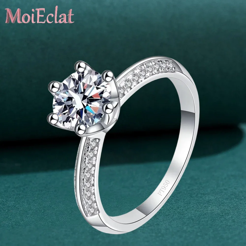 Luxury Wedding Six Claw Setting Rings with 0.5/1/2ct Moissanite for Women, Platinum PT950 Collection High-Quality Jewelry Gifts
