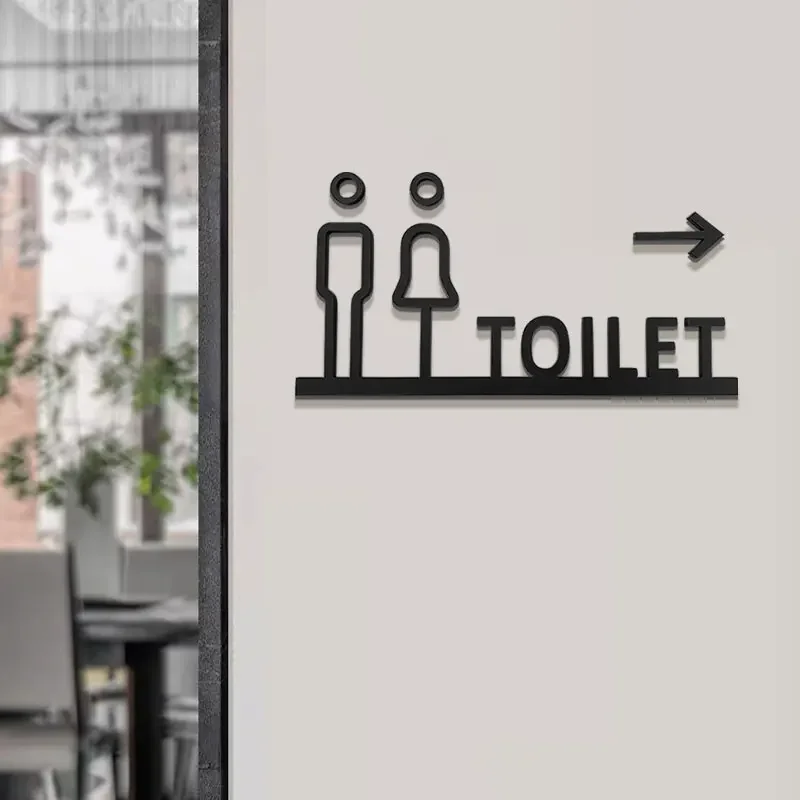 Acrylic Toilet Symbol Adhesive Backed Washroom Toilet Door Sign for DIY Shopping Mall Office Hotel Home Wall Sticker