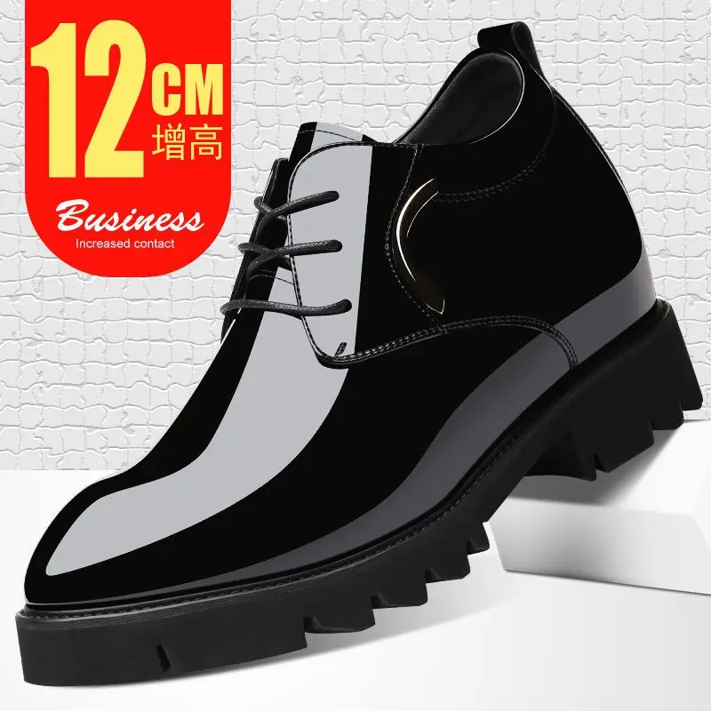 

Men's inner height shoes, men's 12cm business dress, bright leather shoes, wedding extra high