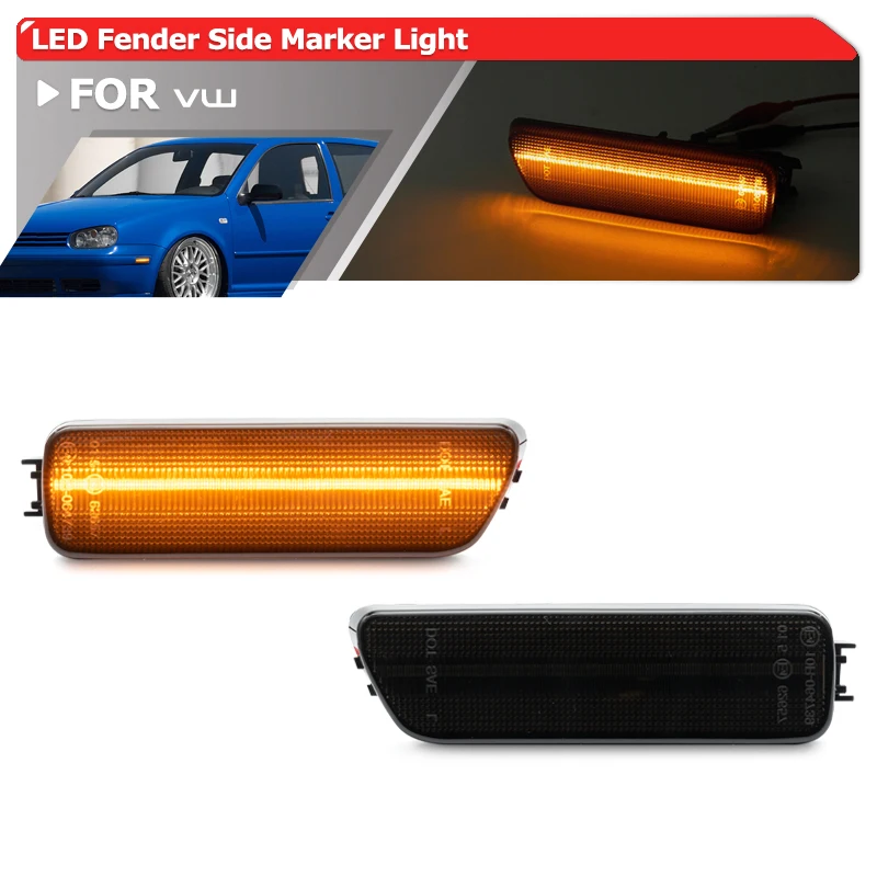 Euro Smoked Front Led Bumper Fender Side Marker Signal Lights For VW Golf MKIV MK4 GTI R32 Jetta Cabrio Reflector Kit L&R Sides