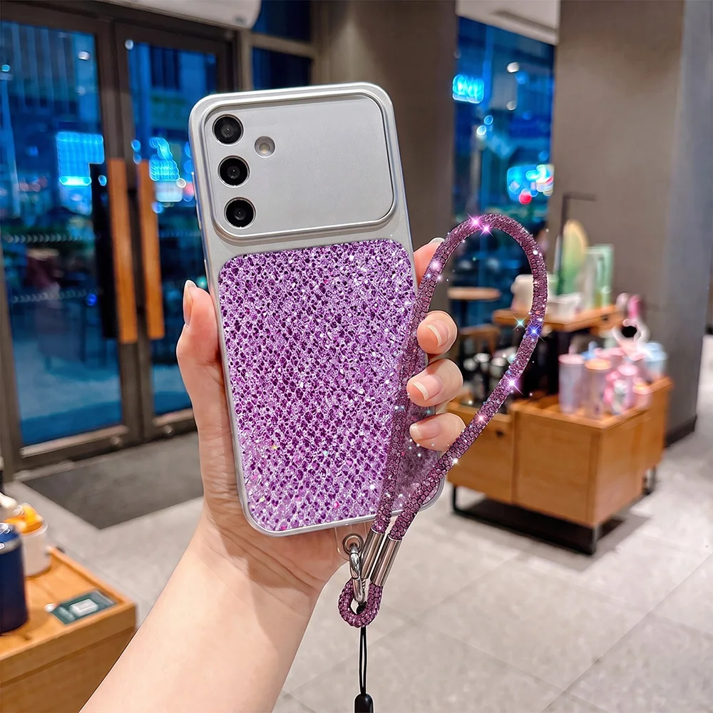 For Samsung S26 S25 S24 S23 Ultra Case Lanyard Luxury Sparkle Rhinestone for Samsung A55 A56 A57 A36 A37 A18 A17 A06 A07 A52 A53