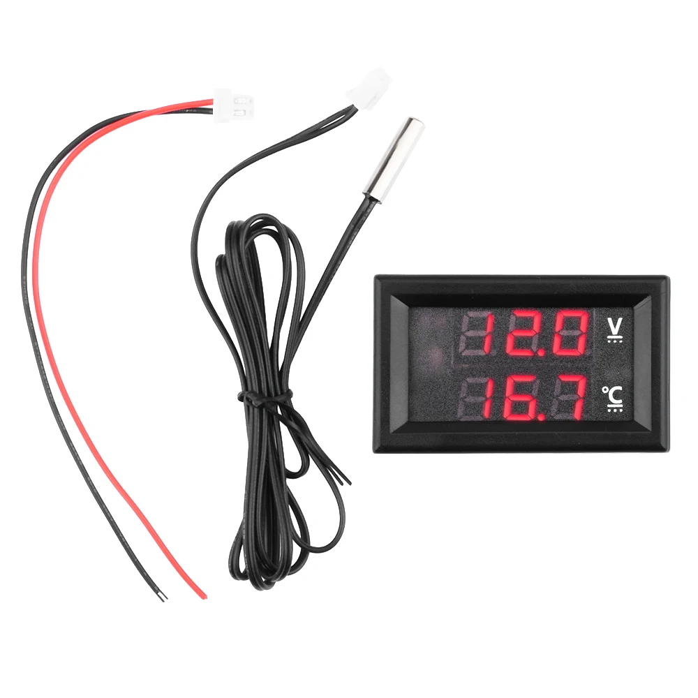 DC4-28V 5V 12V 0.56 Inch LED Display Dual Voltmeter Digital Temperature Sensor -50℃~125℃ Thermometer With NTC Probe Cable