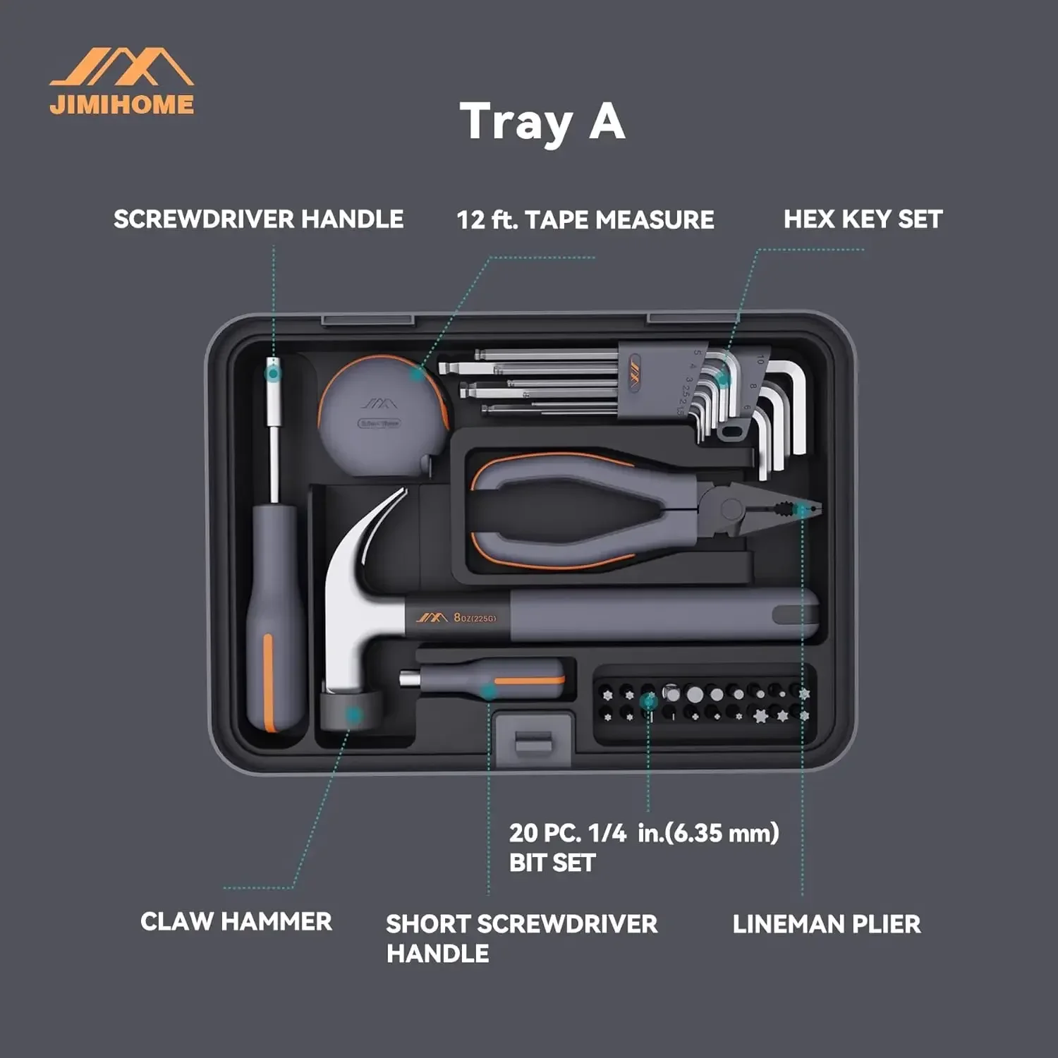 JIMIHOME Набор инструментов для домашнего ремонта Электрическая дрель X Набор лотков Общее обслуживание дома Автоматический ремонт Базовый комбинированный набор инструментов для дрели