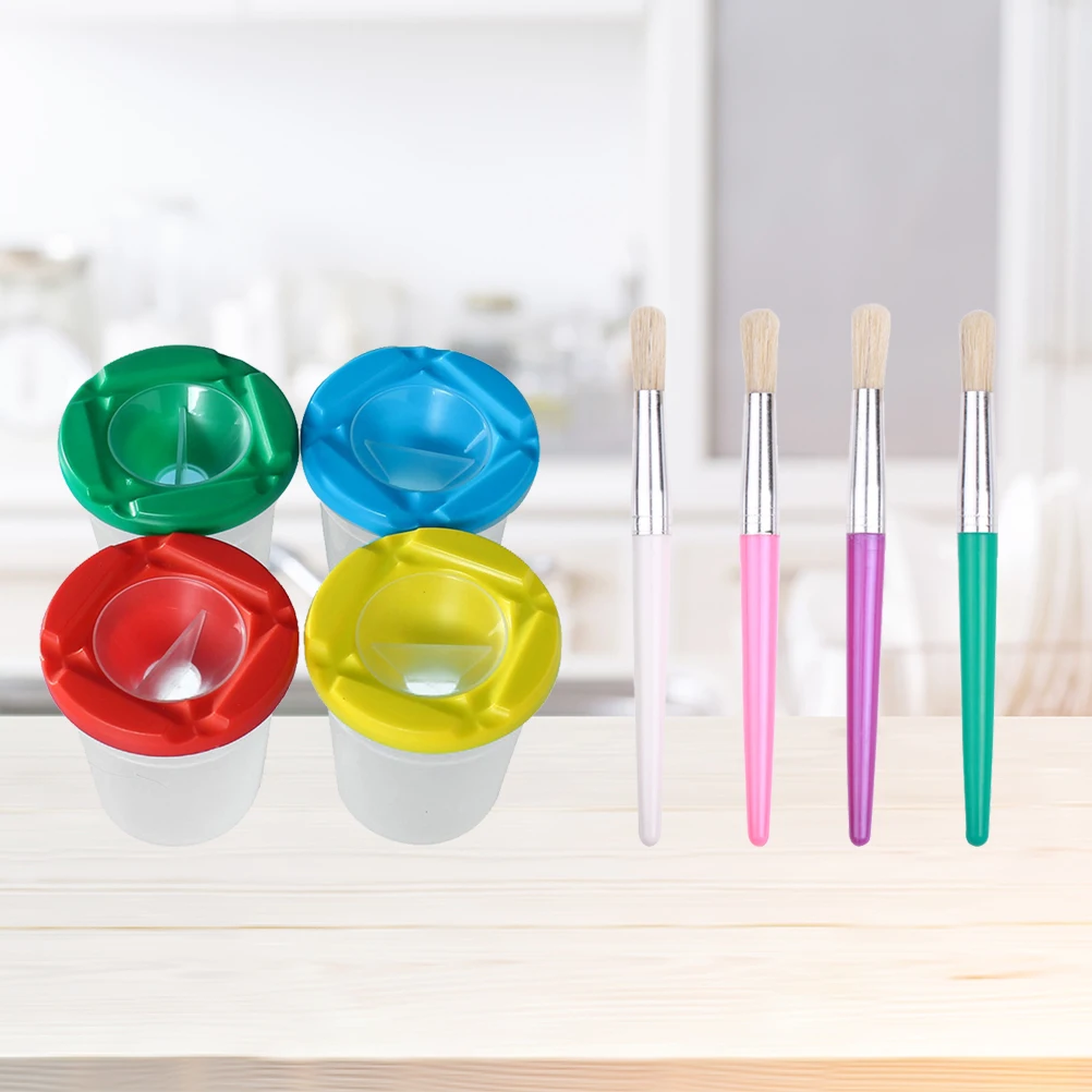 

8pcs Plastic Leakproof Pigment Pen Set Random Colors 4 Brushes 4 Cups Durable Practical Art Supplies School Stationery