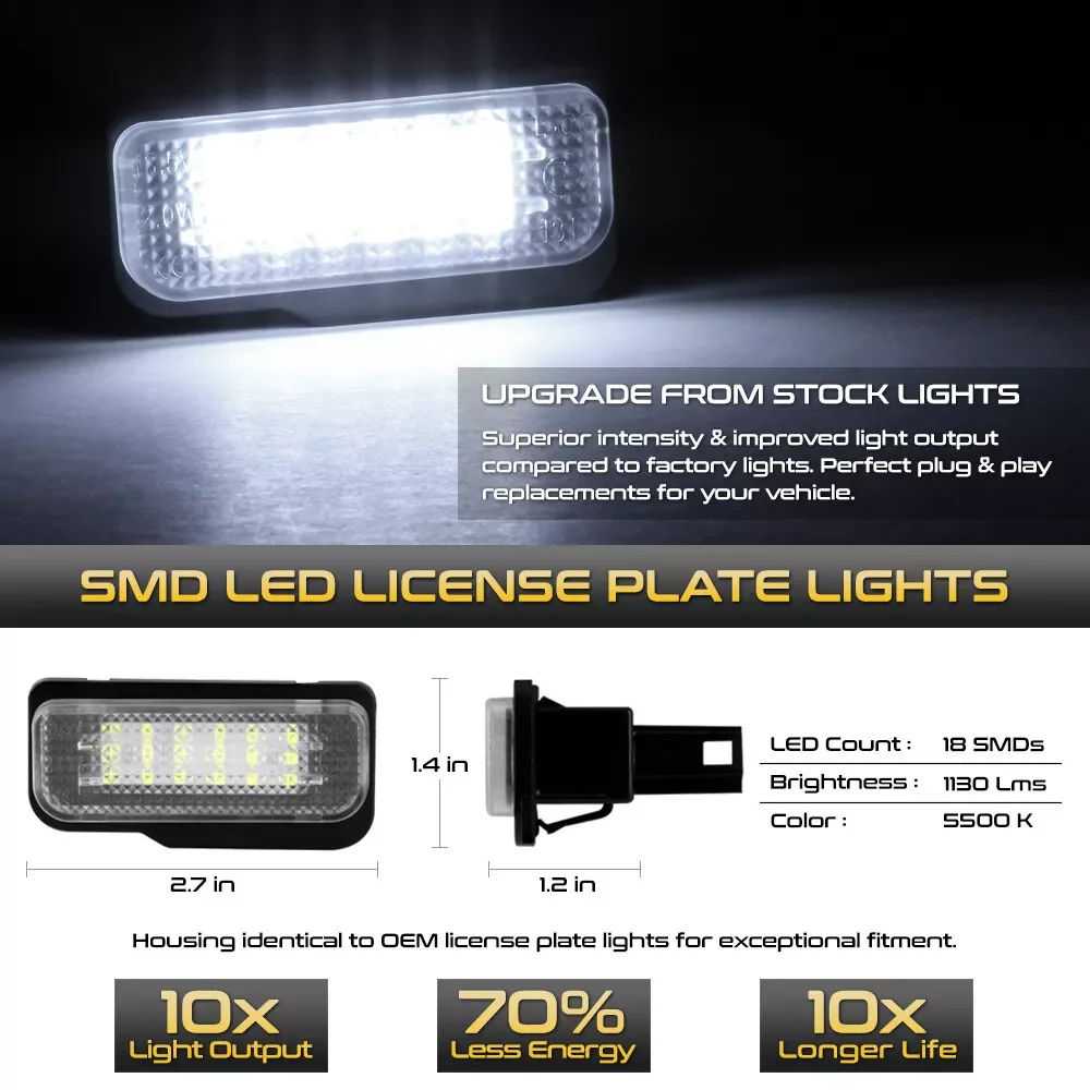 2pc 12V White License Number Plate Lights for Mercedes-Benz W203 C320 C240 W211 E350 E320 E550 E55 E63 AMG W219 CLS550 CLS63