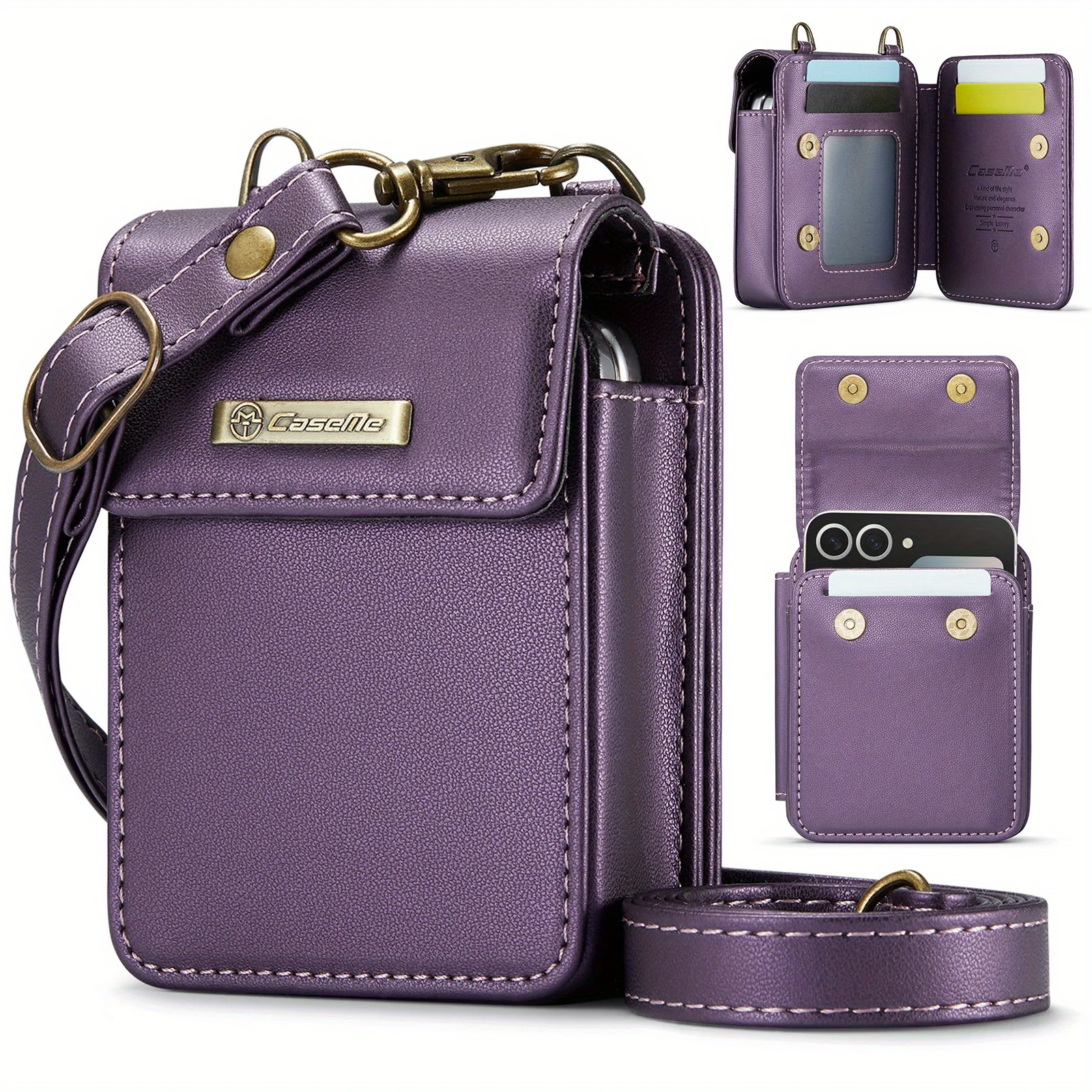 

For Samsung Galaxy Z Flip Case Crossbody With RFID Blocking Card Holder Slots Magnetic Flip Closure Protective Mini Bag Wallet