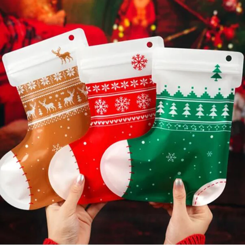 300Pcs/Lot Christmas Gift Bag Candy Biscuit Packaging Ziplock Bag Cartoon Christmas Holiday Decoration Creative Gift Bags