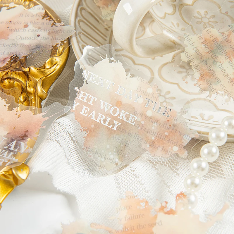 1 Buah Stiker Dekorasi Buku Tangan Bahasa Inggris Cat Air, Terbuat dari Bahan PET, dengan Bahan Perekat, Cocok untuk DIY