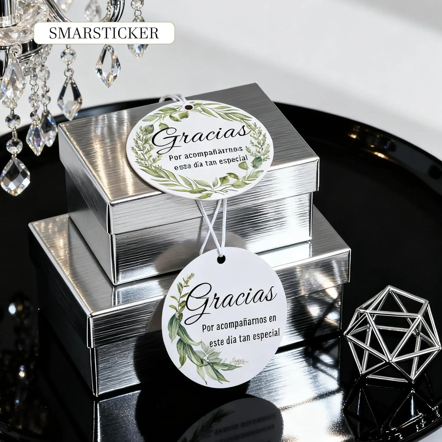 علامات شكر غراسياسيا الإسبانية مع أوتار معلقة 100 عبوة هدية لصالح الزفاف