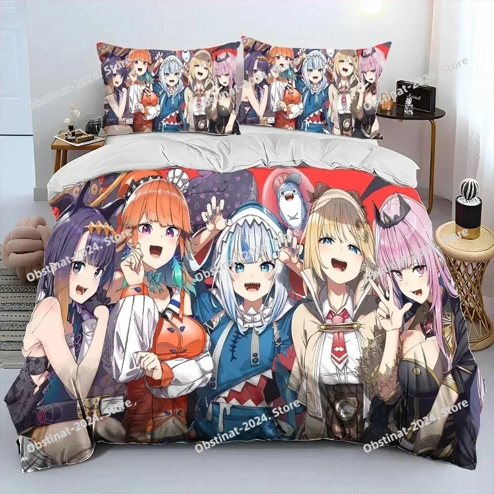 Cute Gawr Gura Hololive Anime Shark Bedding Set Duvet Cover Full Queen King Size Pillowcase Printed Bed Set Aldult Kid Bedroom