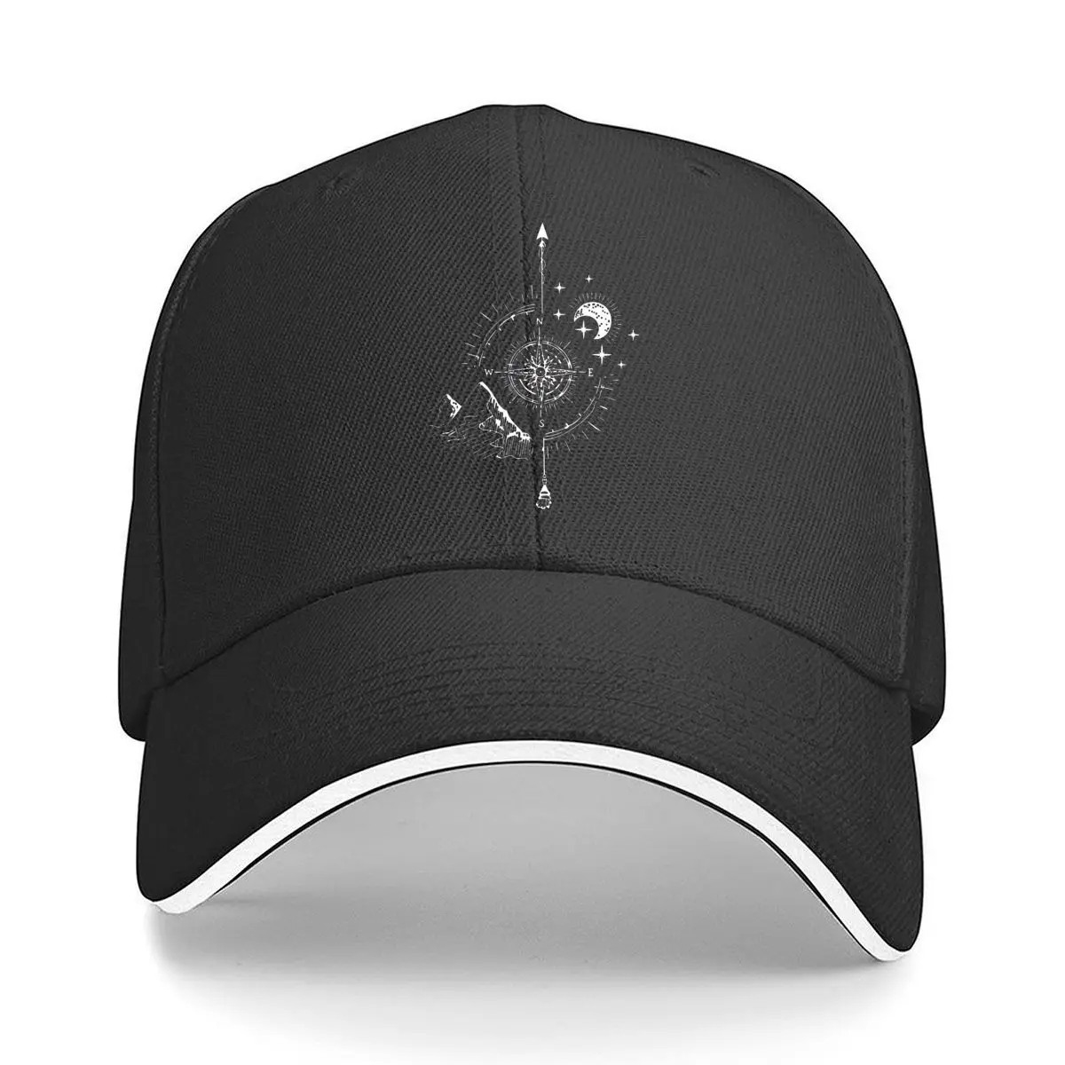 Mountain Moon Compass Guide Direction Graphic Sandwich Baseball Cap Outdoor Workouts Sun Hat