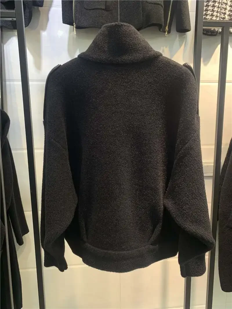 Womens 2026 Fall Winter Stand Collar Short Jacket Zip Up Oversized Cropped Coat Unique Design Casual Outerwear