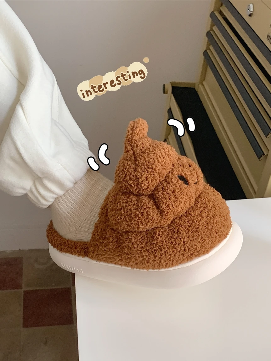 Funny Feces Cotton Home Slippers For Men And Women 2023 Winter Couples Fun Stool Plush Household Shoes