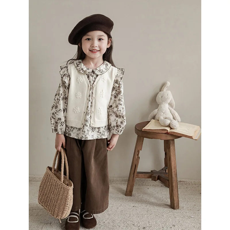 Girls\' Solid Color Wide Leg Pants Loose 2023 Spring Autumn New Korean Children\'s Casual Pants