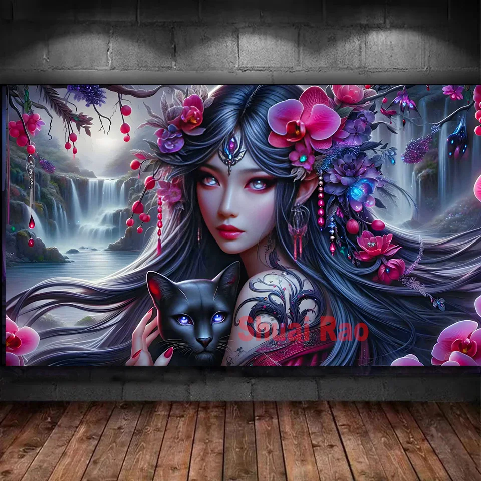 DIY Vibrant Mysterious Forest Black Panther Goddess 5D Diamond Painting New 2025,Full Diamond Embroidery Mosaic Cross Stitch Kit