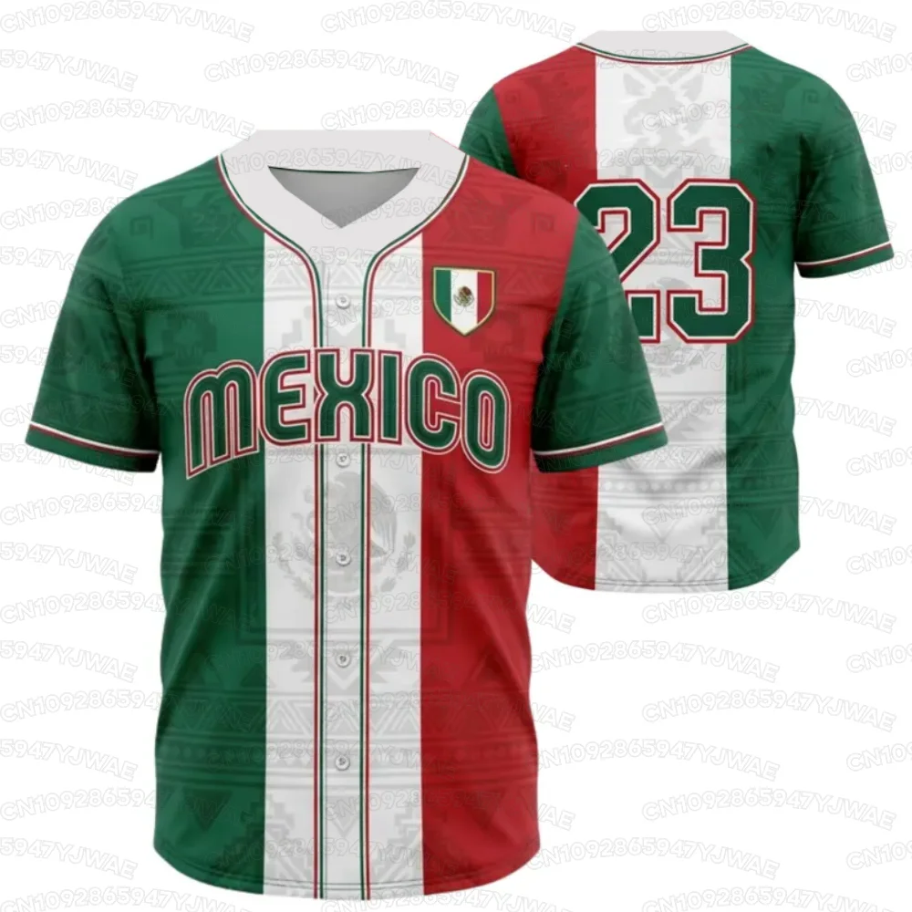 Summer Women's Men's Mexico NO.23 Short Sleeve Baseball Jersey 3D Mexico Flag Shirt Soccer Fan Gift Party Wear Tops