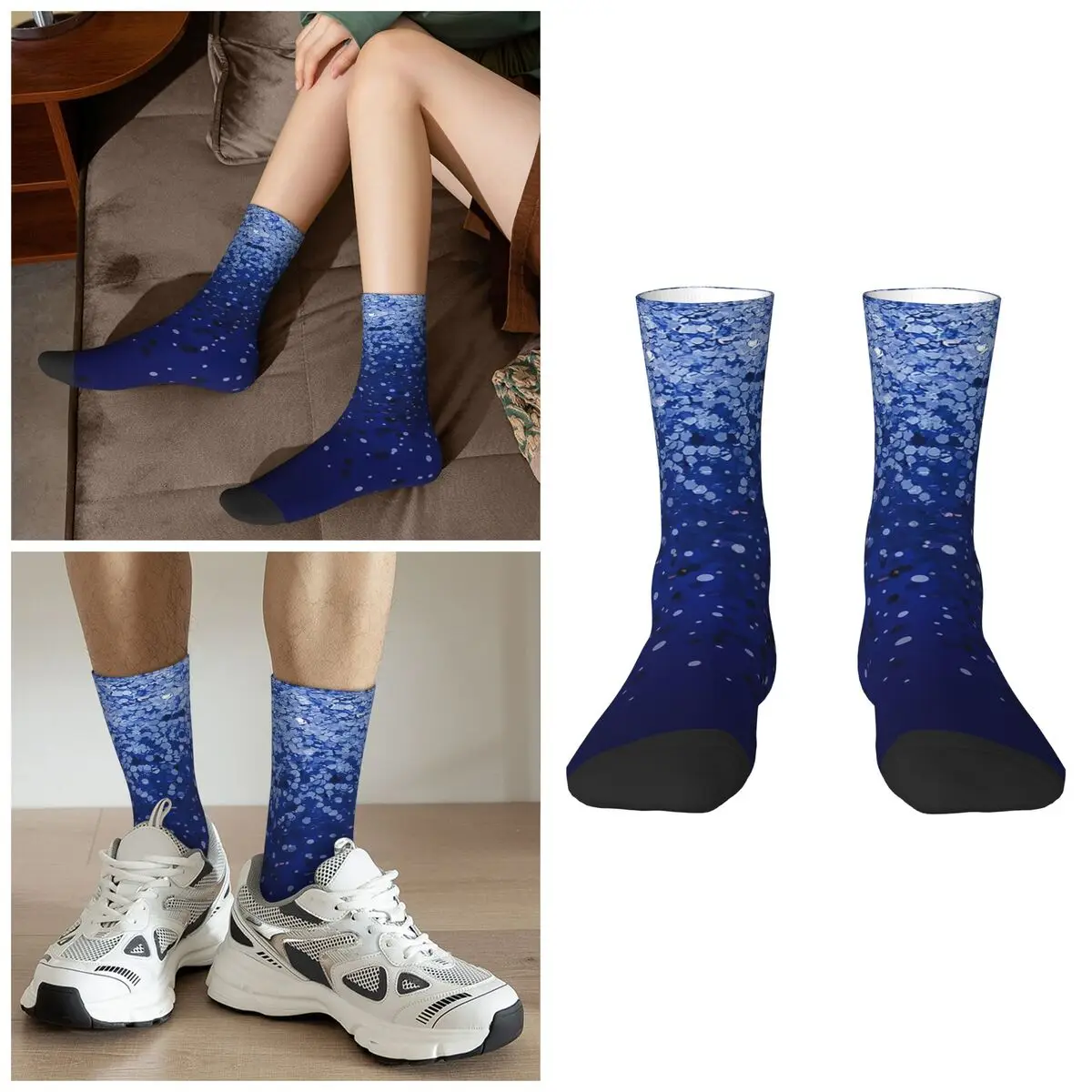Blue Glitter Gradient Socks Harajuku Super Soft Stockings All Season Long Socks Accessories for Unisex Birthday Present